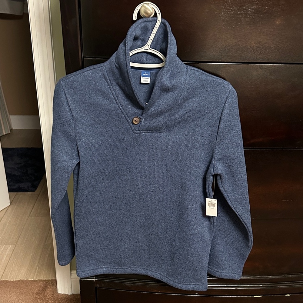 Old Navy Boys Blue Shawl Collar Sweater. Size L, 10/12.